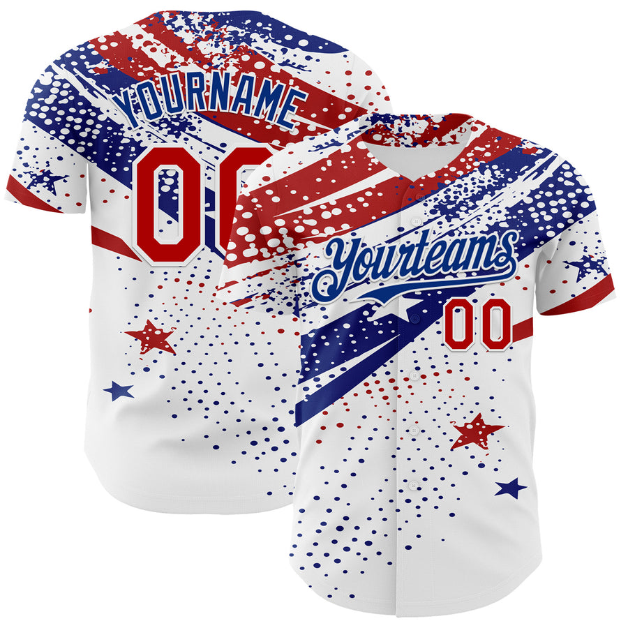 Custom White Red-Royal 3D American Flag America-Inspired Authentic Baseball Jersey