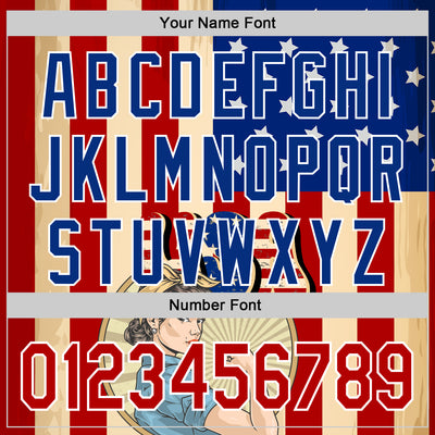 Custom Cream Red Royal-White 3D Retro American Flag Authentic Baseball Jersey