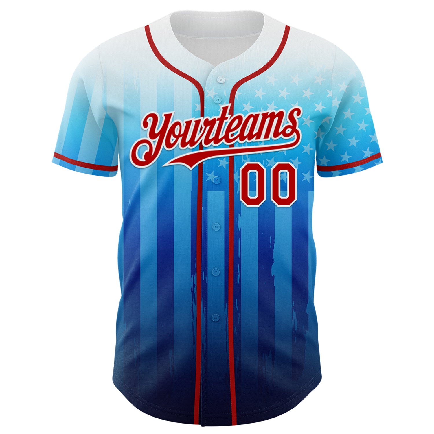 Custom White Red-Blue 3D American Flag Authentic Baseball Jersey