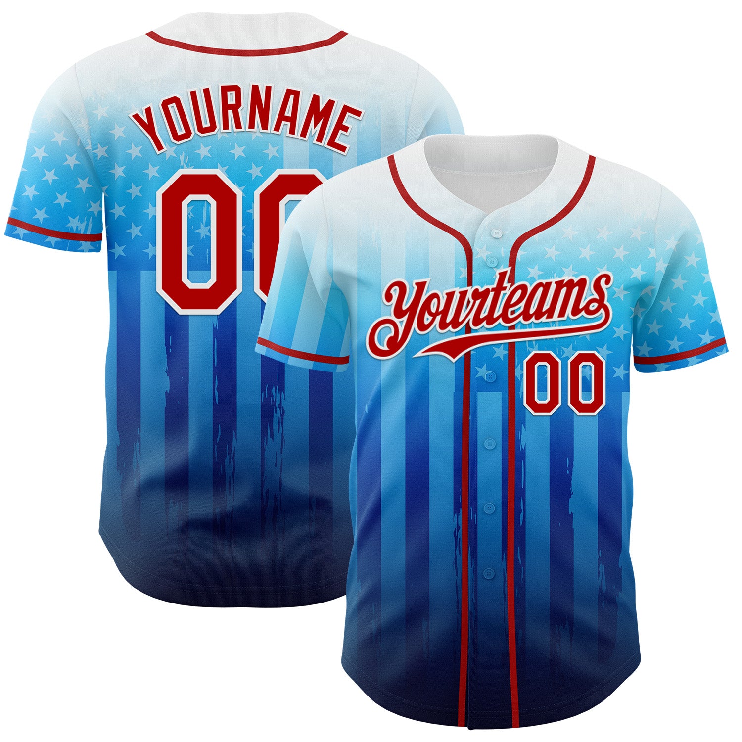 Custom White Red-Blue 3D American Flag Authentic Baseball Jersey