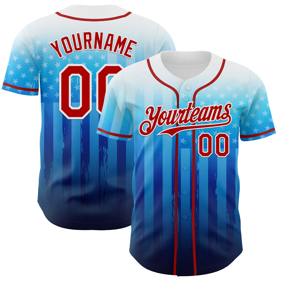 Custom White Red-Blue 3D American Flag Authentic Baseball Jersey