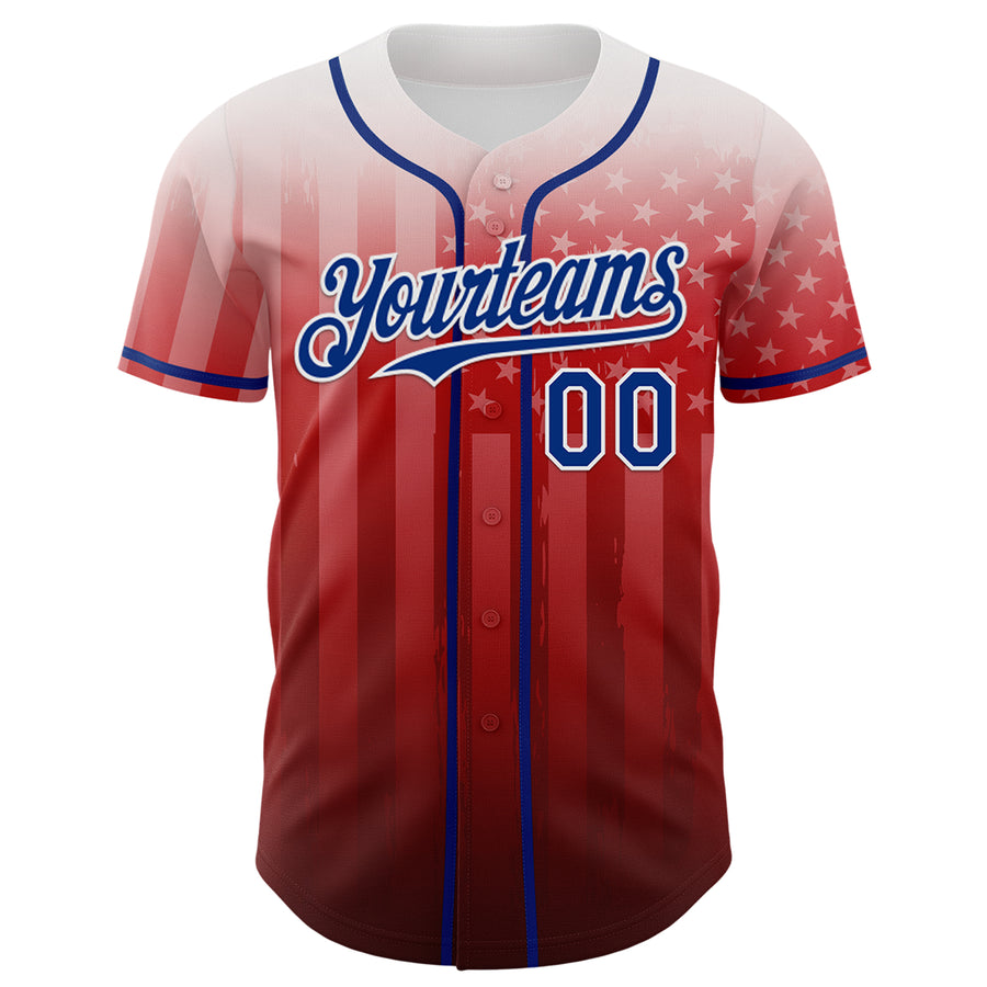 Custom White Royal-Red 3D American Flag Authentic Baseball Jersey