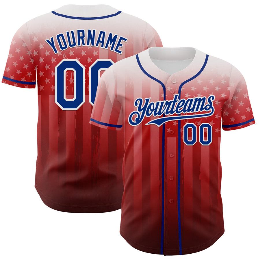 Custom White Royal-Red 3D American Flag Authentic Baseball Jersey