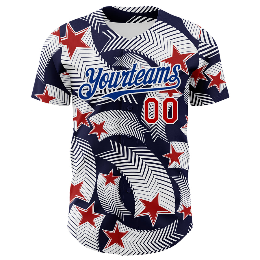 Custom White Red Navy-Royal 3D American Flag America-Inspired Authentic Baseball Jersey