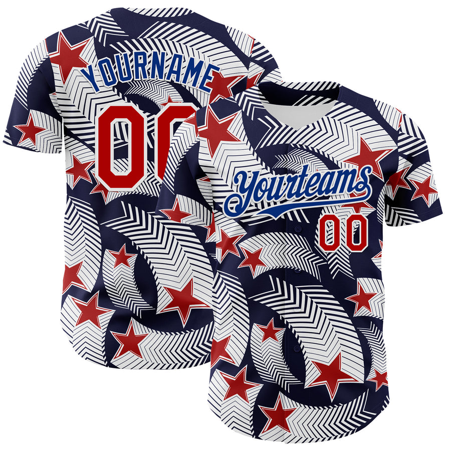 Custom White Red Navy-Royal 3D American Flag America-Inspired Authentic Baseball Jersey