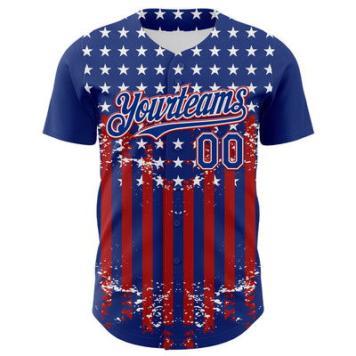 Custom Royal Red-White 3D Retro American Flag Authentic Baseball Jersey