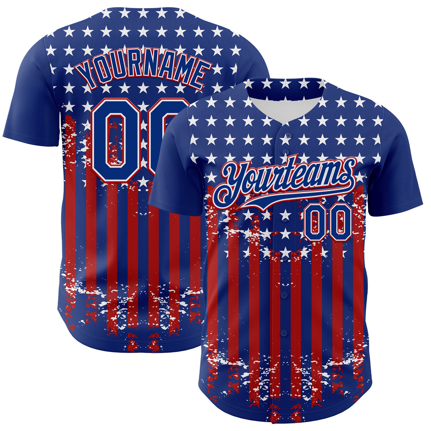 Custom Royal Red-White 3D Retro American Flag Authentic Baseball Jersey
