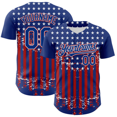 Custom Royal Red-White 3D Retro American Flag Authentic Baseball Jersey