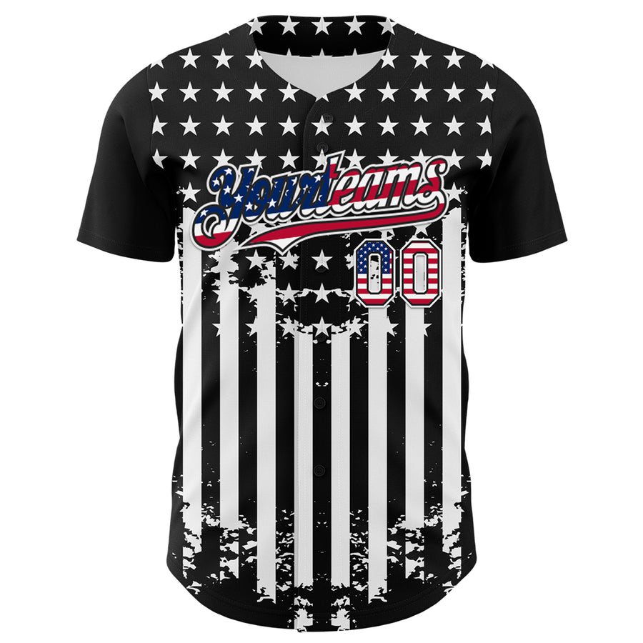 Custom Black USA Flag-White 3D Retro American Flag Authentic Baseball Jersey
