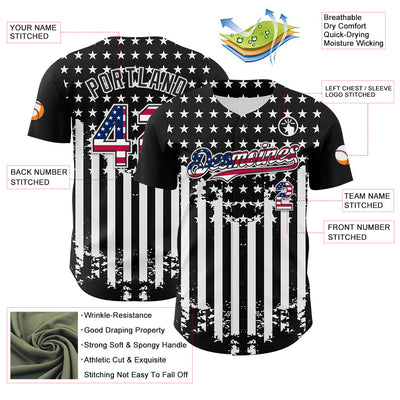 Custom Black USA Flag-White 3D Retro American Flag Authentic Baseball Jersey