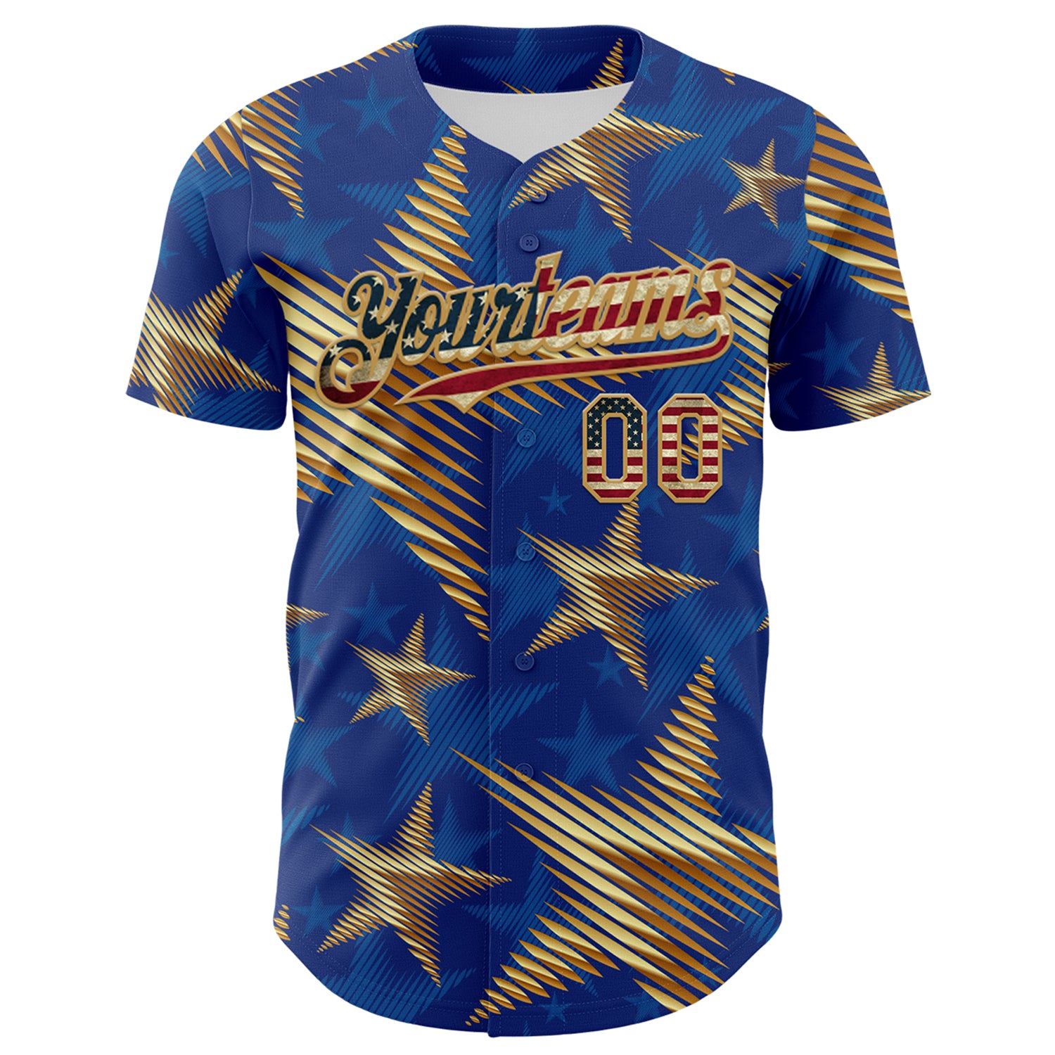 Custom Royal Vintage USA Flag Old Gold-Red 3D American Flag America-Inspired Stars Authentic Baseball Jersey