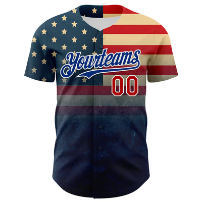 Custom Navy Red Royal-White 3D Gradient Retro American Flag Authentic Baseball Jersey