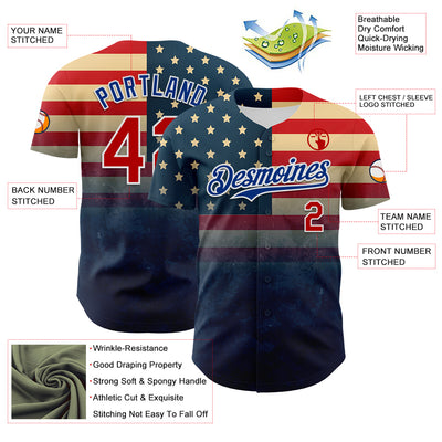 Custom Navy Red Royal-White 3D Gradient Retro American Flag Authentic Baseball Jersey