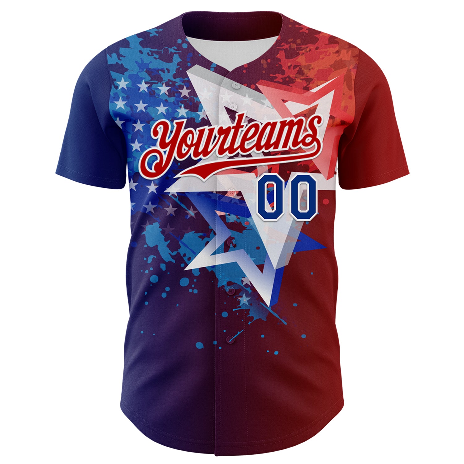 Custom Red Royal-White 3D Gradient American Flag America-Inspired Authentic Baseball Jersey