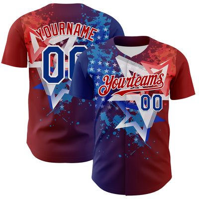 Custom Red Royal-White 3D Gradient American Flag America-Inspired Authentic Baseball Jersey