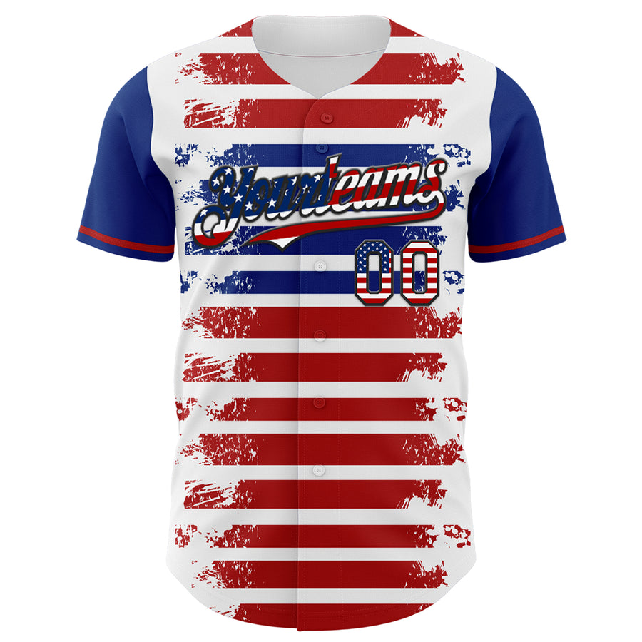 Custom White USA Flag Red Royal-Black 3D Gradient Retro Stripe American Flag Authentic Baseball Jersey