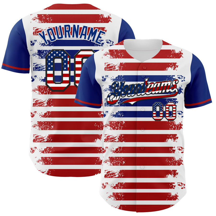 Custom White USA Flag Red Royal-Black 3D Gradient Retro Stripe American Flag Authentic Baseball Jersey