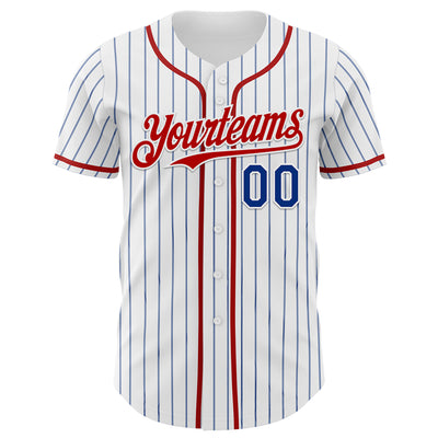 Custom White Blue Pinstripe Royal-Red 3D American Flag National Symbols Authentic Baseball Jersey