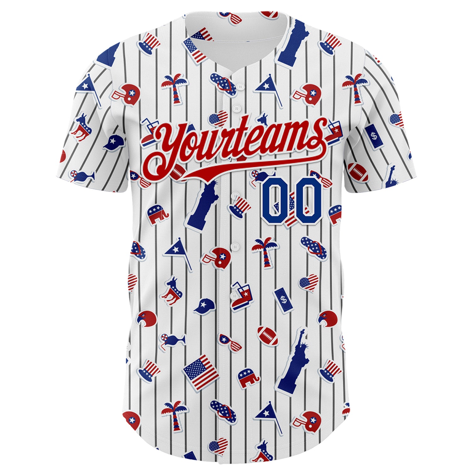 Custom White Black Pinstripe Royal-Red 3D American Flag National Symbols Authentic Baseball Jersey