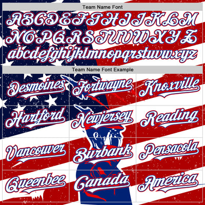 Custom White Royal-Fire Red 3D Retro American Flag Salute Authentic Baseball Jersey