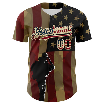 Custom Camo Vintage USA Flag-City Cream 3D American Flag Military Army Authentic Salute To Service Baseball Jersey