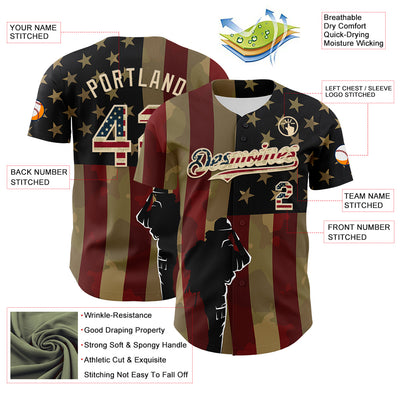 Custom Camo Vintage USA Flag-City Cream 3D American Flag Military Army Authentic Salute To Service Baseball Jersey