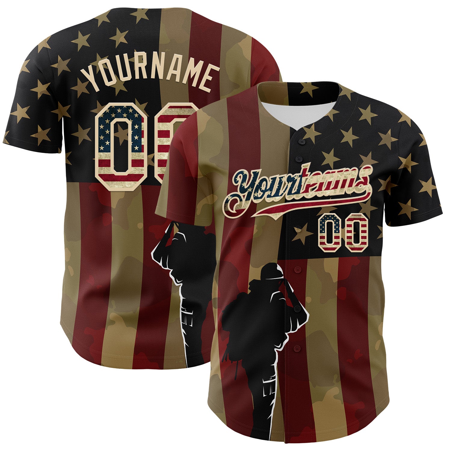 Custom Camo Vintage USA Flag-City Cream 3D American Flag Military Army Authentic Salute To Service Baseball Jersey