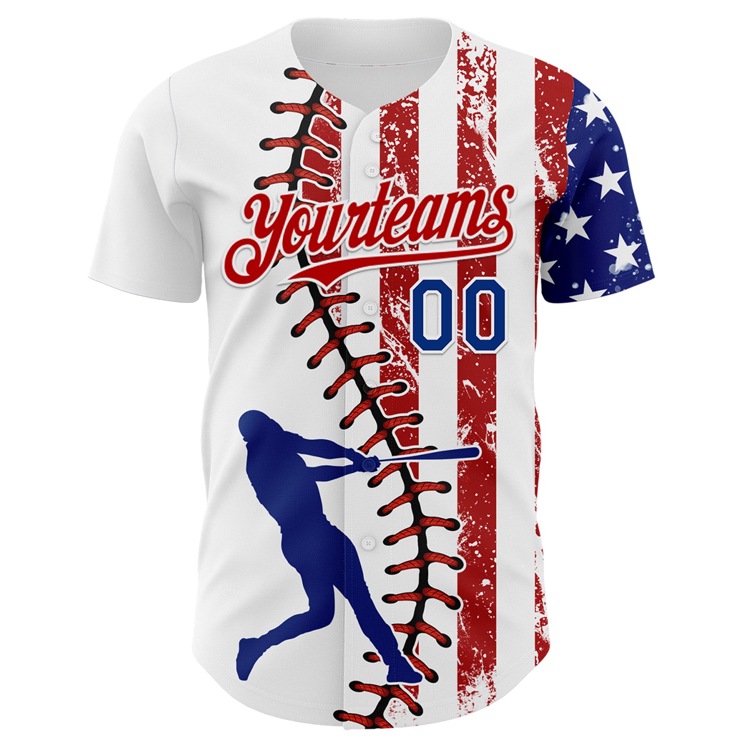 Custom White Royal-Red 3D American Flag Authentic Baseball Jersey