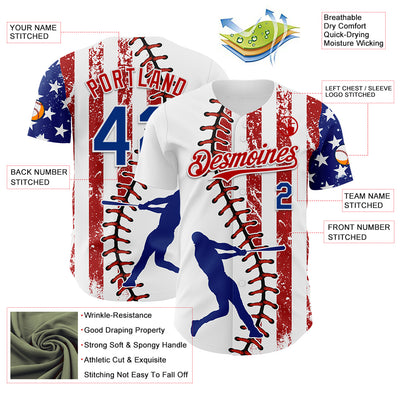 Custom White Royal-Red 3D American Flag Authentic Baseball Jersey