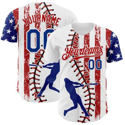 Custom White Royal-Red 3D American Flag Authentic Baseball Jersey