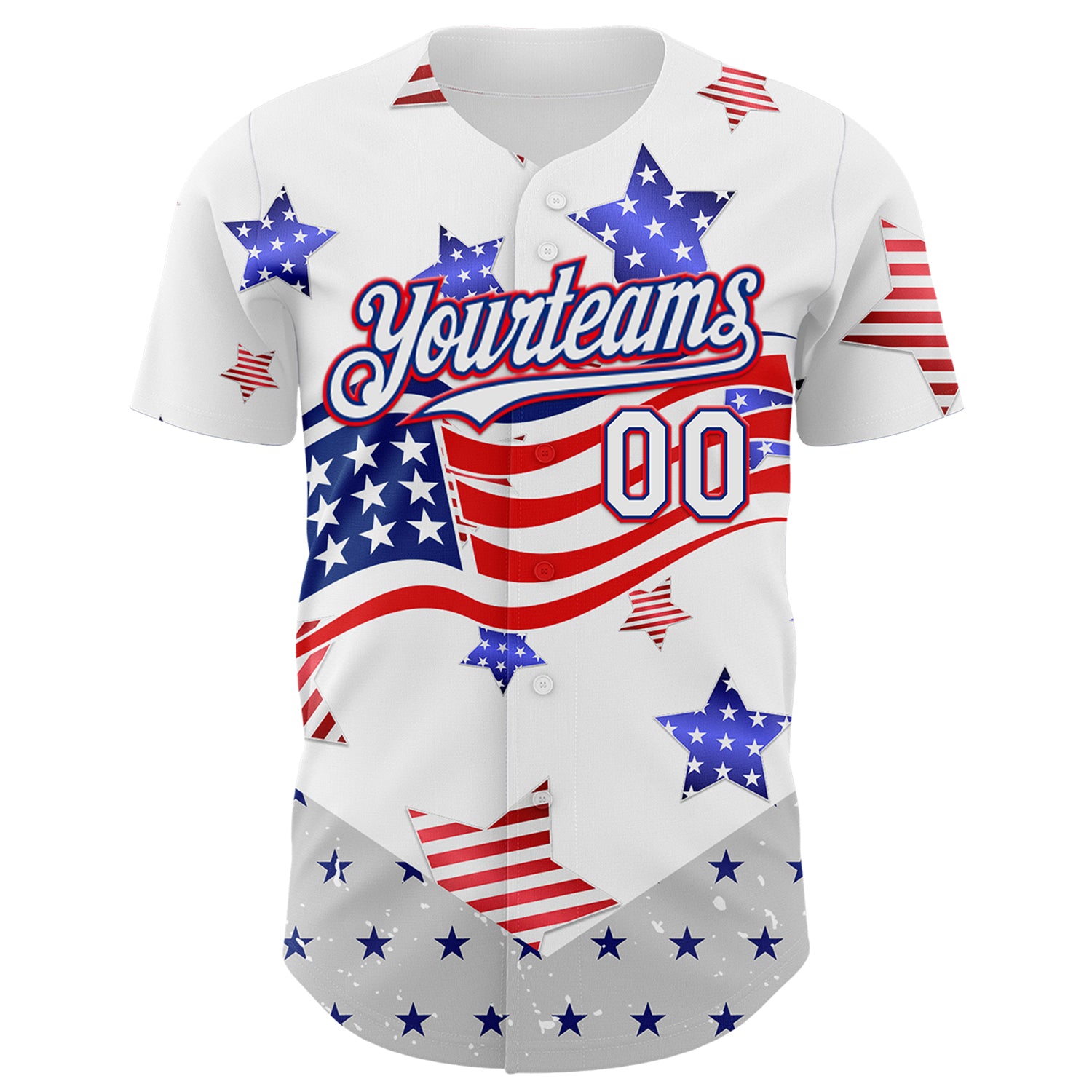 Custom White Royal-Fire Red 3D American Flag Stars Authentic Baseball Jersey