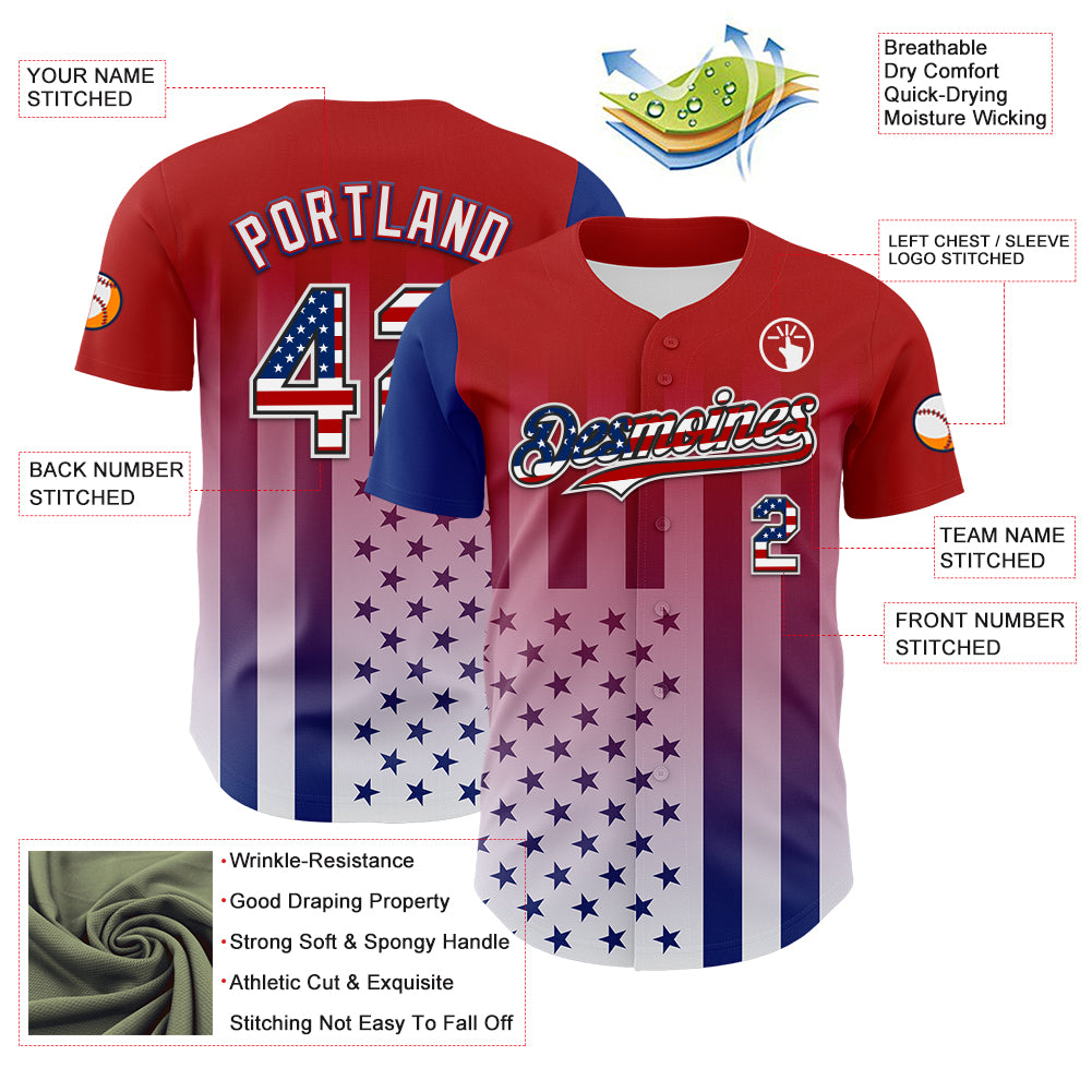Custom Red USA Flag Royal Black-White 3D Gradient American Flag Authentic Baseball Jersey