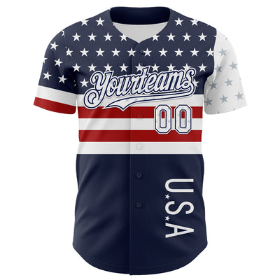 Custom Navy Star Red-White 3D American Flag Authentic Baseball Jersey