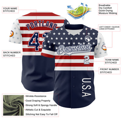 Custom Navy Star Red-White 3D American Flag Authentic Baseball Jersey