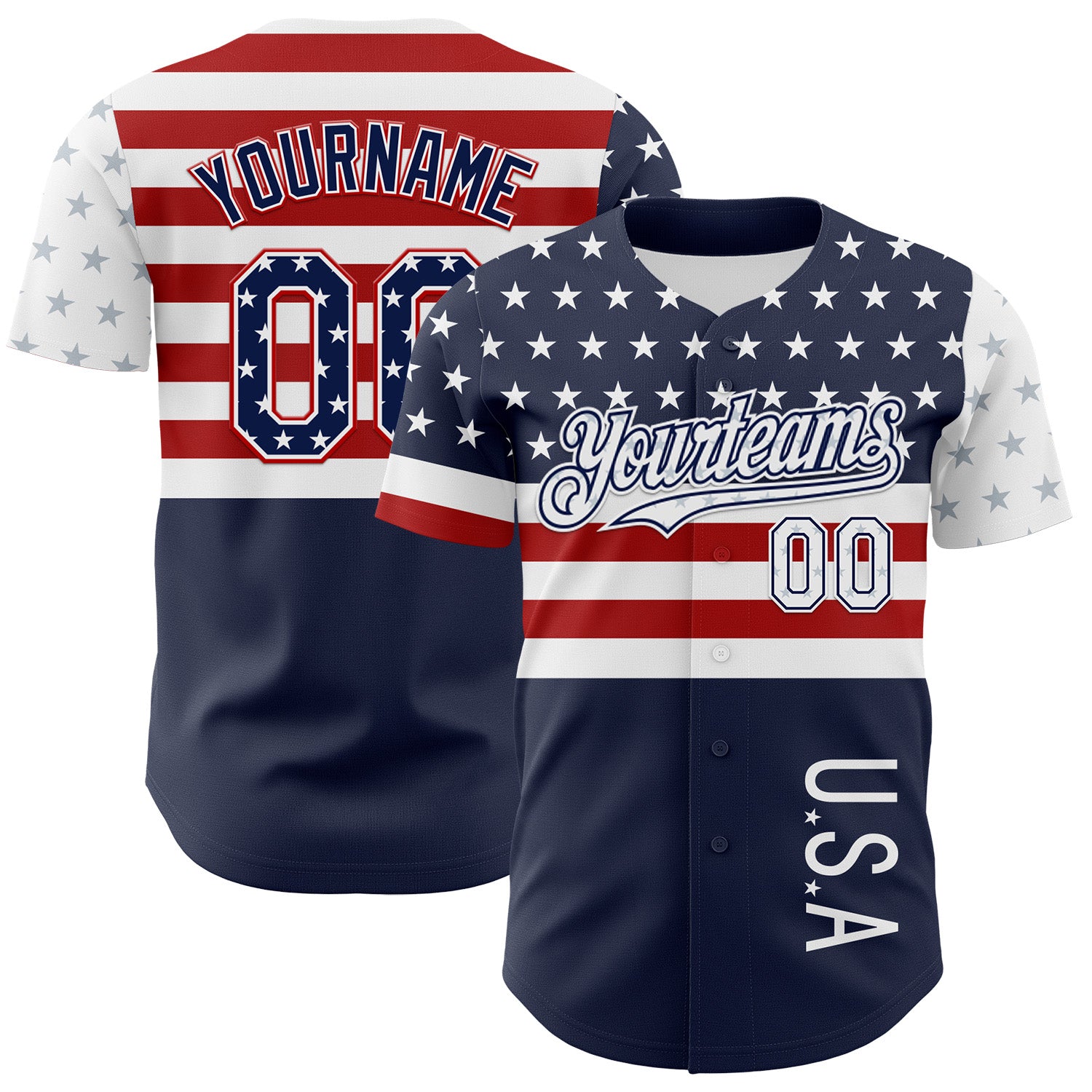 Custom Navy Star Red-White 3D American Flag Authentic Baseball Jersey