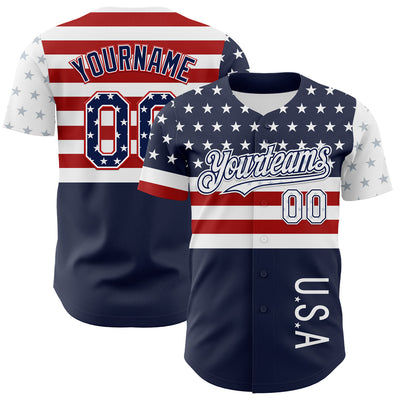 Custom Navy Star Red-White 3D American Flag Authentic Baseball Jersey