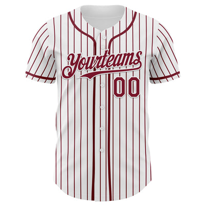 Custom White Crimson Pinstripe Crimson 3D Pattern Design New York Cityscape Authentic Baseball Jersey