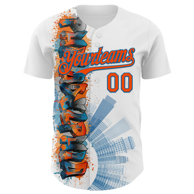 Custom White Orange-Blue 3D Pattern Design Philadelphia Cityscape Skyline Authentic Baseball Jersey