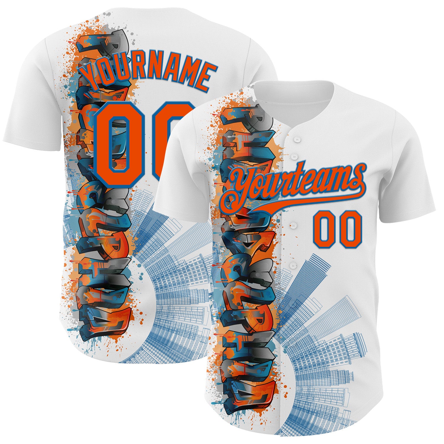 Custom White Orange-Blue 3D Pattern Design Philadelphia Cityscape Skyline Authentic Baseball Jersey