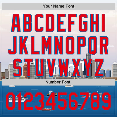 Custom White Fire Red-Blue 3D Pattern Design Detroit Cityscape Skyline Authentic Baseball Jersey