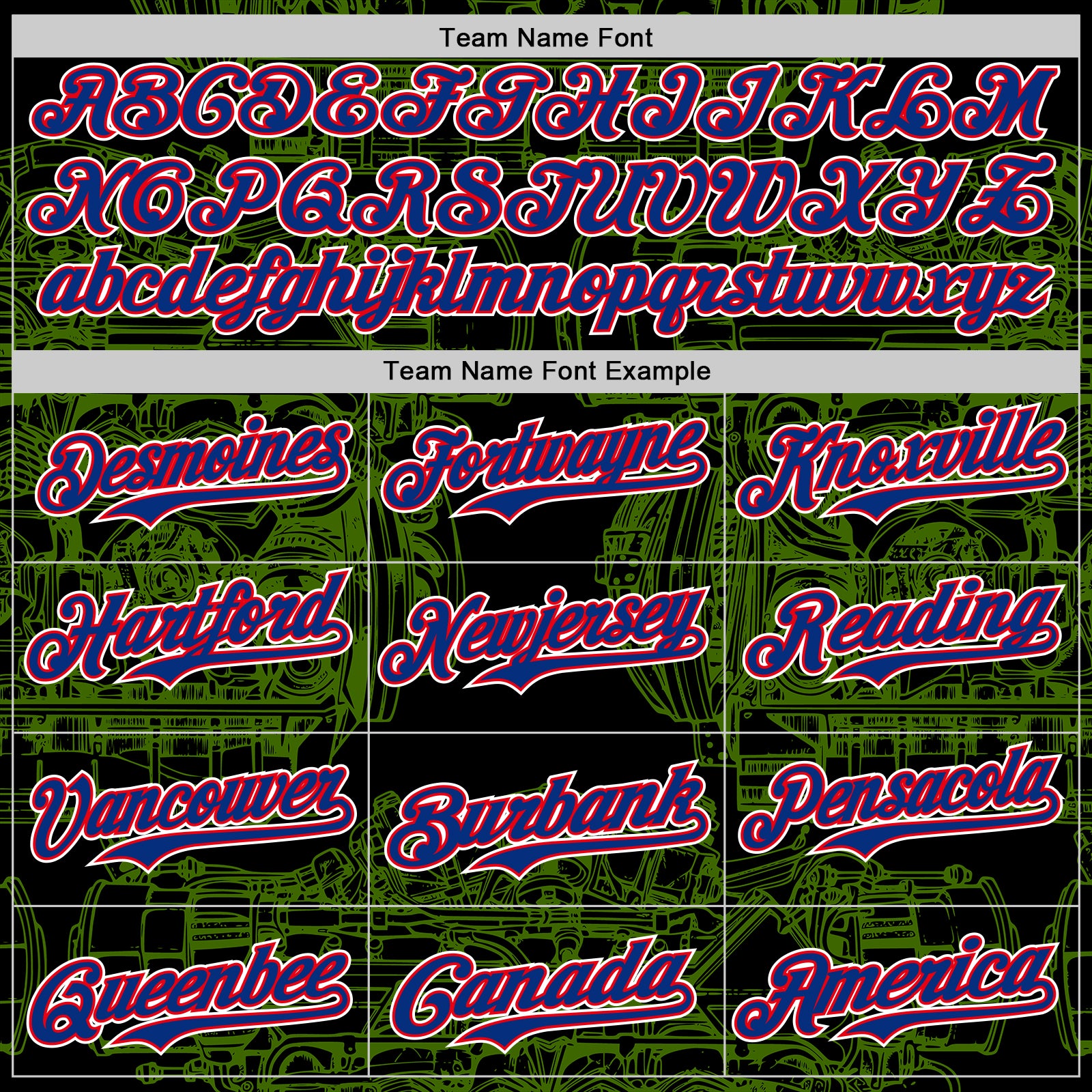 Custom Black Royal Green Fire Red-White 3D Pattern Design Detroit Cityscape Muscle Car Engine Authentic Baseball Jersey