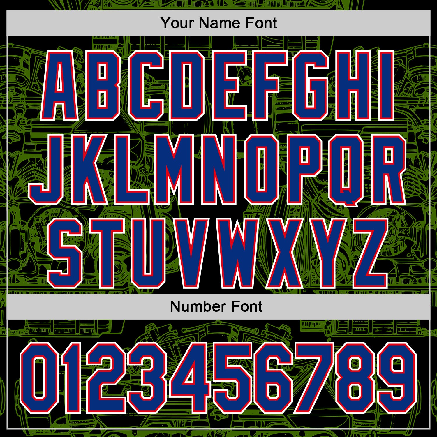 Custom Black Royal Green Fire Red-White 3D Pattern Design Detroit Cityscape Muscle Car Engine Authentic Baseball Jersey