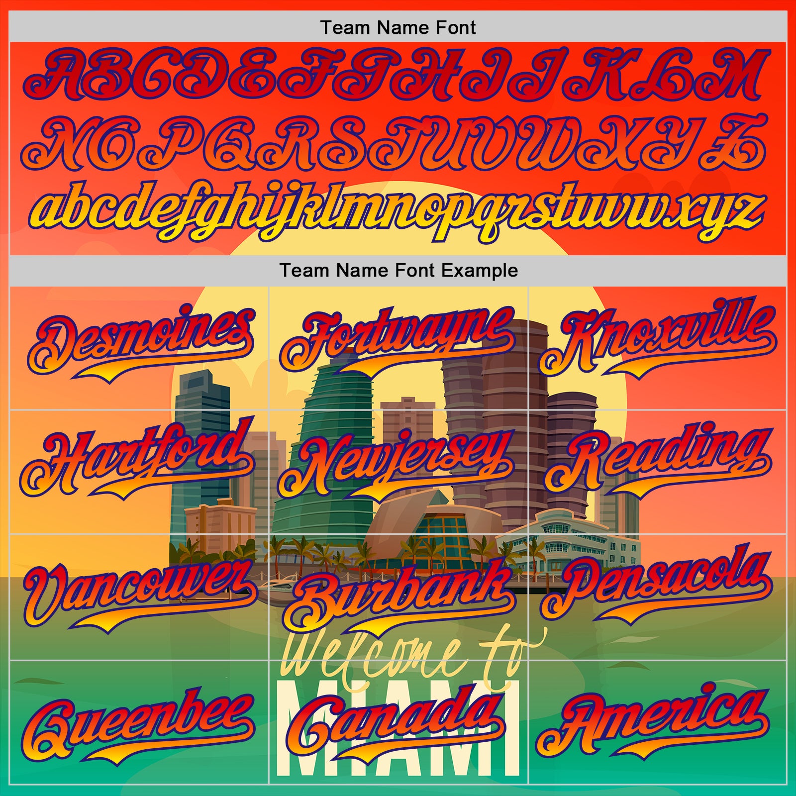 Custom Orange Green Yellow-Dark Purple 3D Pattern Design Gradient Miami Cityscape Sunset Authentic Baseball Jersey