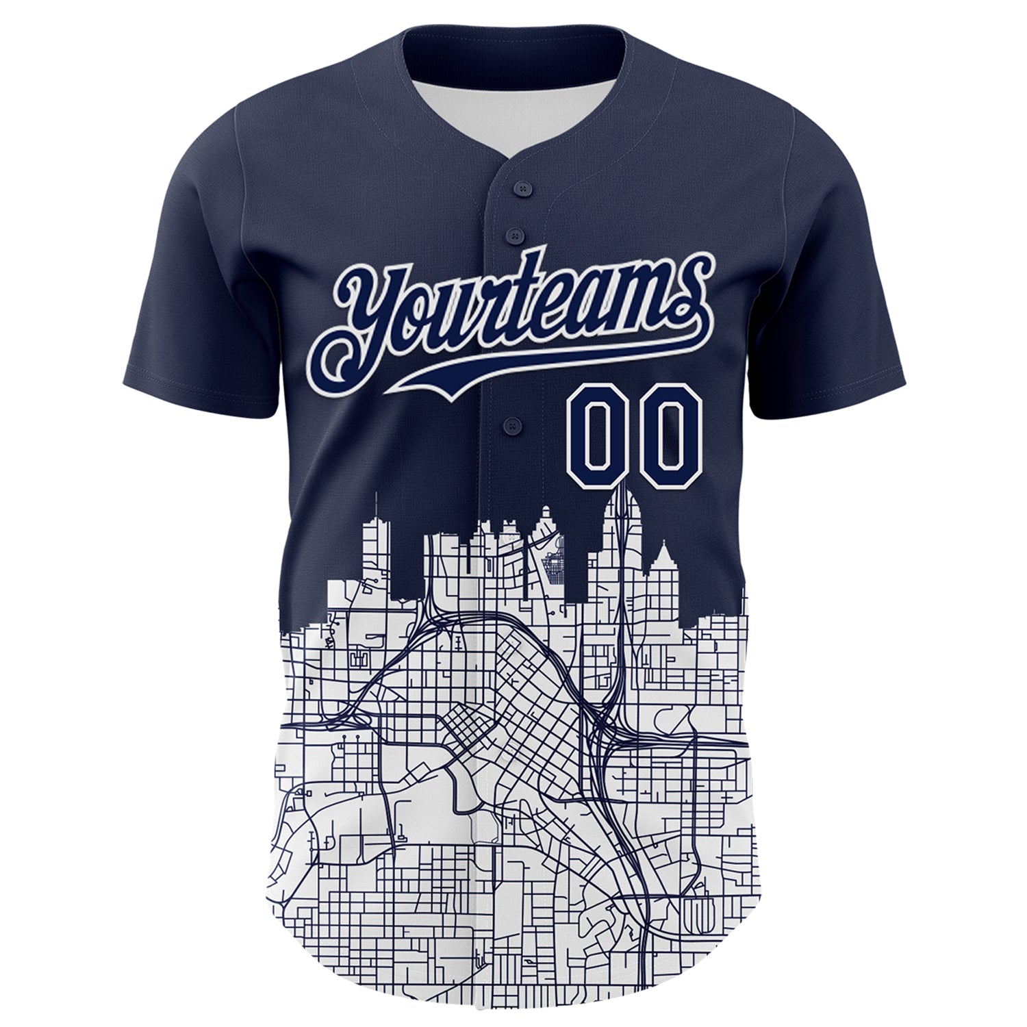 Custom Navy White 3D Pattern Design Atlanta Cityscape Urban Map Authentic Baseball Jersey
