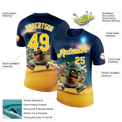 Custom Blue Yellow-White 3D Funny Pickleball Paddles Balls Performance T-Shirt