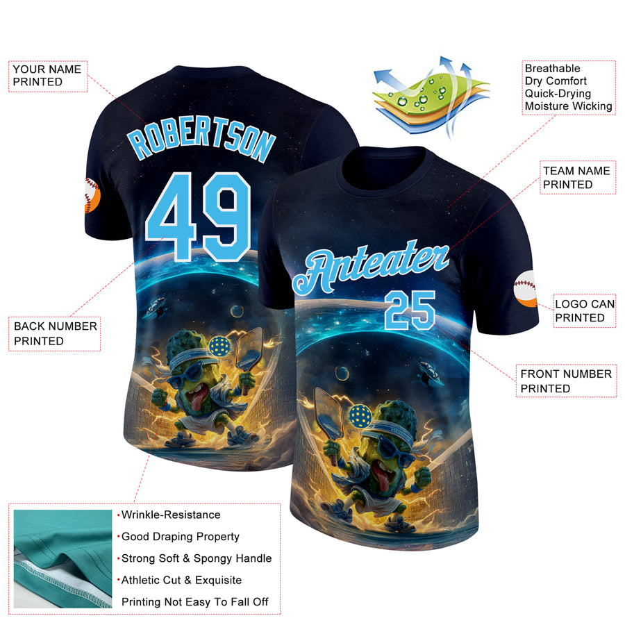 Custom Blue Sky Blue-White 3D Funny Pickleball Paddles Balls Performance T-Shirt