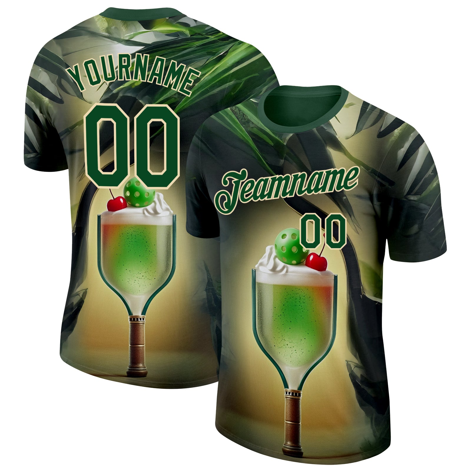 Custom Green Cream 3D Funny Pickleball Paddles Balls Smoothie Performance T-Shirt