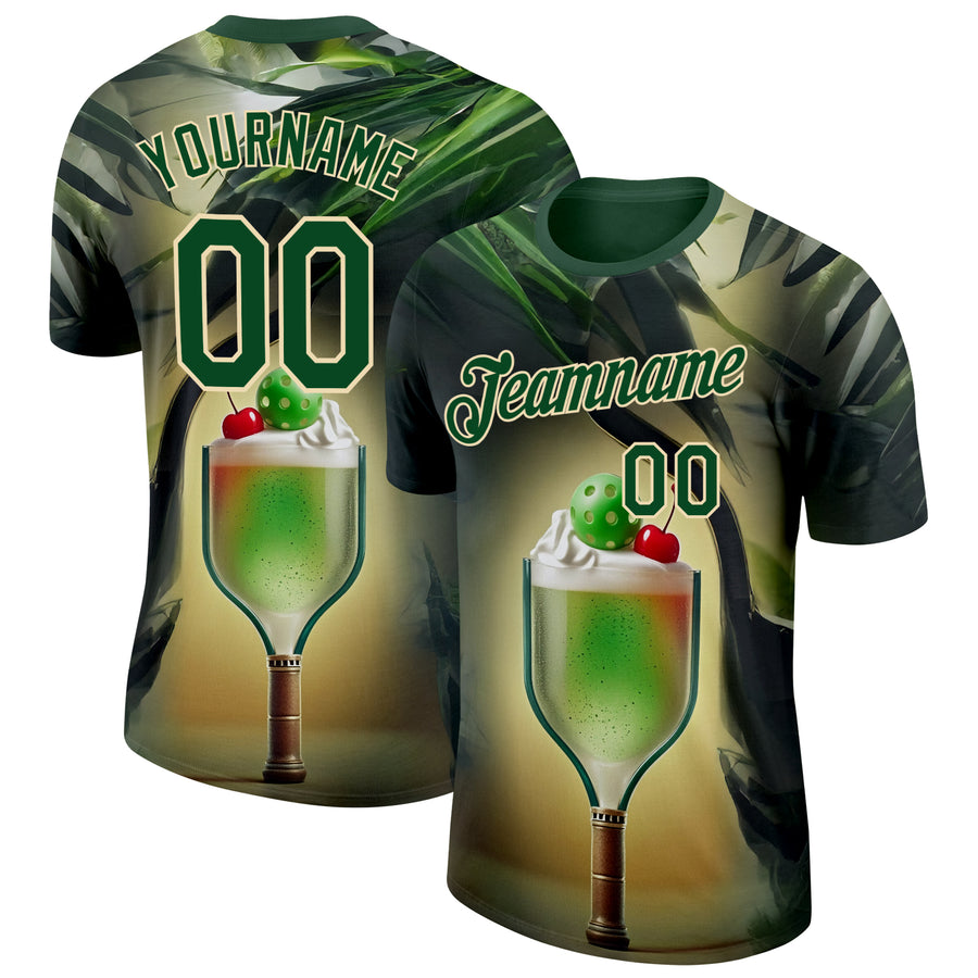 Custom Green Cream 3D Funny Pickleball Paddles Balls Smoothie Performance T-Shirt
