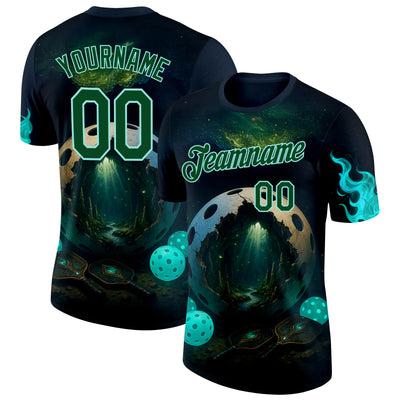 Custom Blue Green-Ice Blue 3D Pickleball Paddles Balls Fantasy Performance T-Shirt