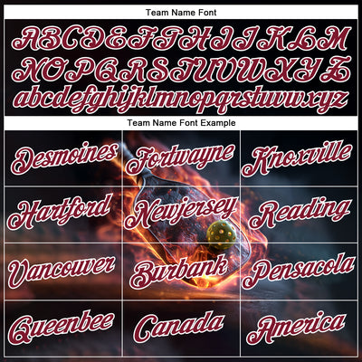 Custom Navy Crimson-White 3D Flame Pickleball Paddles Balls Performance T-Shirt